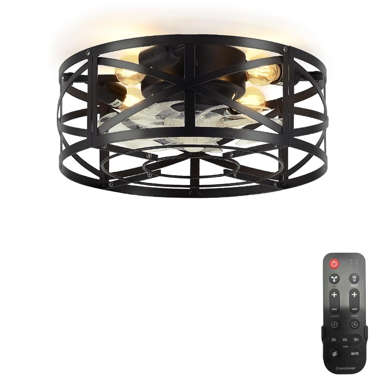 Conciseer 16 Inch Caged Ceiling Fans with Lights and Remote,