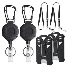 2 Pack Heavy Duty Retractable Keychain Keyring Badge with 31.5" Steel Cord, 2 PCS ID Badge Card Holder and 2 PCS Adjustable Detachable Lanyards Strap for Name Card Office Teachers Nurses