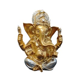 OTKARXUS Gold Lord Ganesha Statues,1PC Hindu Elephant God Sculpture,Resin Indian Ganesha Idol Figurine Elephant God Figurines Decoration Ornaments for Home Office Car (Gold+Silver)