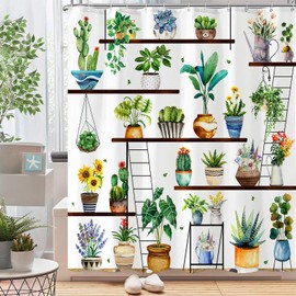 Zussun Green Potted Plant Shower Curtain for Bathroom House Plants Flower Shower Curtains Tropical Cactus Leaf Succulent Floral Waterproof Fabric Bath Curtain Decor 72x72 Inches
