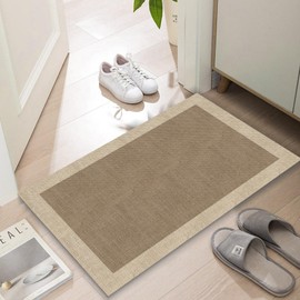 LYGLIGH Ultra Thin Door Mat Indoor Entrance, 1/10 in Thin Door Mats for Inside Entry, Non-Slip Rubber Backing Washable Doormat, Fade Resistant, Absorbent, Low Profile Dirt Trapper, 30"X17",Brown