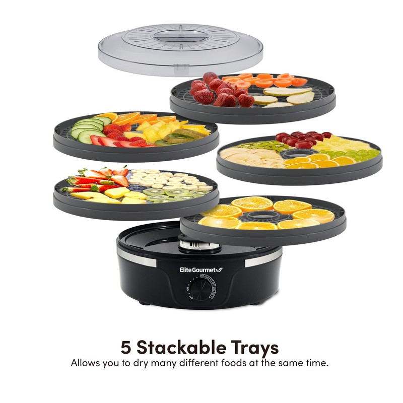 Elite Gourmet EFD319DKG Food Dehydrator, 5 BPA-Free 11.4" Trays Adjustable