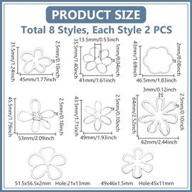 AHANDMAKER 16 Stück 8 Stile Silberner Anhänger Mit Hohler Blume Und Baummotiv Mit Loch Offener Rückseite Lünette Florales Verbindungsglied Für Die Herstellung von DIY Schmuck