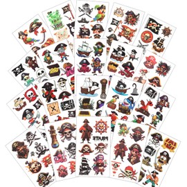 20 SHEETS (134pcs) Pirate Temporary Tattoos for Boys Girls Part Favors,Jake Captain Tattoo Sticker for Pirate Birthday Party, Goodie Bags Stuffers, Brithday Supplies Decorations