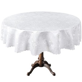 EcoSol Designs - Microfiber Damask Waterproof Tablecloth, Versatile and Functional Dining Accessory, Wrinkle-Free Round Tablecloth, White Royal, 70 inches Diameter
