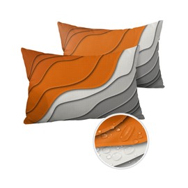 Waterproof Outdoor Throw Pillow Cover Orange Grey Modern Geometric Lumbar Pillowcases Set of 2 Abstract Ombre Decorative Patio Furniture Pillows for Couch Garden 20x12 inch x 2pcs