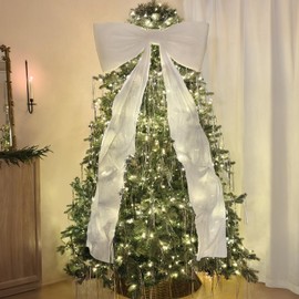 Christmas Decor - Christmas Decorations - 6 Ft Big Christmas Bows for Christmas Tree - Giant White Velvet Bow for Window Mantle Wall Front Door Porch - Indoor Home Room Party Hanging Xmas Decoration