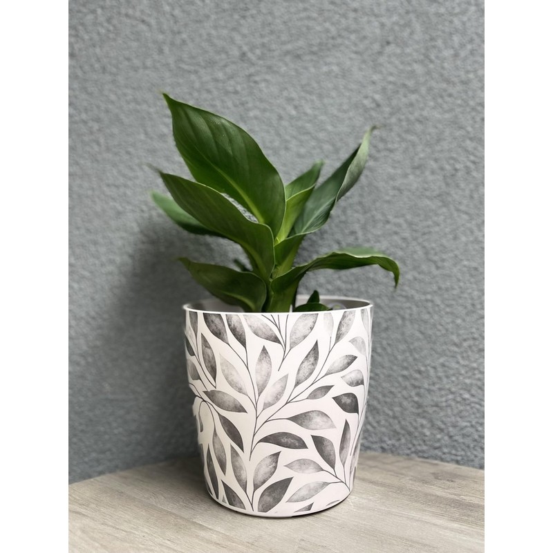 7 Inch Self-Watering Bamboo Planter (Gray Leaves)