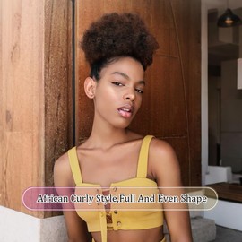 tonebesift Afro Puff Drawstring Ponytail for Black Women，Short Kinky Curly Clip On Synthetic Afro Ponytail Hair Bun Puffs for Girls(#4 Medium Brown)