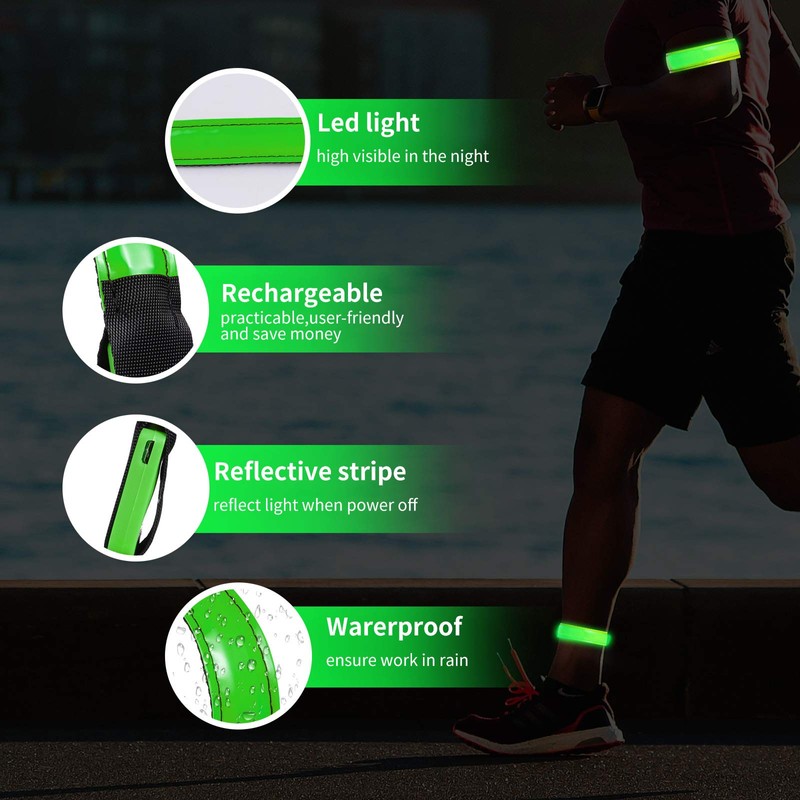 OMKHE Rechargeable LED Armband for Running(2 Pack), Light Up LED