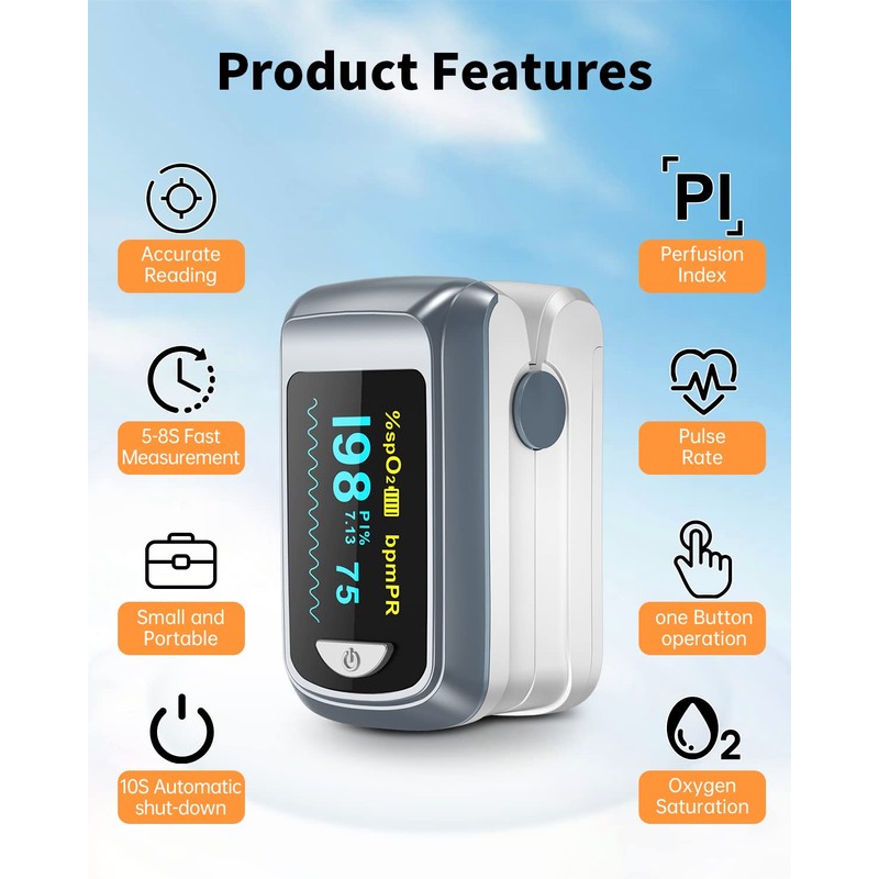 Fingertip Pulse Oximeter Blood Oxygen Saturation Monitor Pulse Ox, Heart