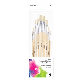 BAZIC Paint Brushes Set Flat Natural Bristle Brush, Paintbrushes for Acrylic Oil Watercolor Gouache Art, Professional Painting (9/pack), 1-Pack