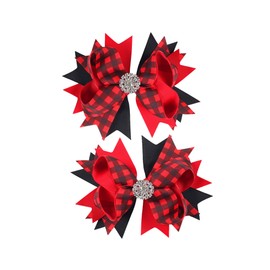 Red Christmas Bow Hair Clip hairpin Green Clip Bow Hairpin Plaid Alligator Hair Clips Hair Accessories.(F180) (Red)