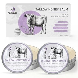 Beef Tallow for Skin – 2 Pcs Grass-Fed Tallow and Raw Honey Balm with Lavender Essential Oil, Natural Tallow Face Moisturizer & Beef Tallow for Face, Nourishing Hydrating Balm