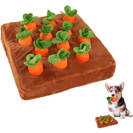 Carrot Dog Toys - Carrot Snuffle Mat for Dogs, Interactive Dog Plush Puzzle Toys, 2 in 1 Non-Slip Nosework Feed Games Pet Stress Relief with 12 Carrots