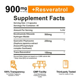Unichefee Resveratrol Supplement 900mg Organic Pure Dietary Supplement for Anti-Aging Healthy Energy Supplements, 80 Capsules