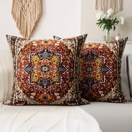 SZXYCZL 2Packs Boho Pillows Covers 18×18 inch, Linen Bohemia Carpet Pattern Decorative Couch Throw Cushion Covers for Living Room Bed Outdoor Pillow Case-Dark Red