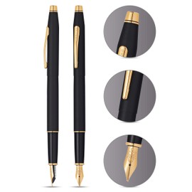 Cross AT0086-110FF Classic Century Black Fountain Pen with Appointments and 23KT Gold Plated Fine Nib