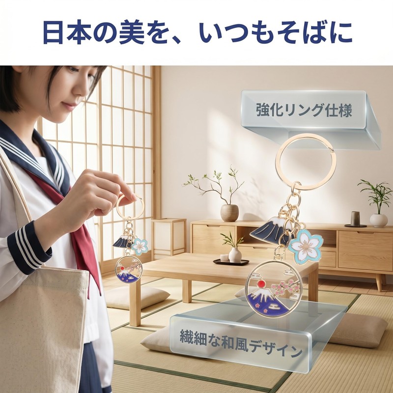 CALLARON Keychain Ring, Mt. Fuji Cherry Blossom Amulet, Stylish, Set