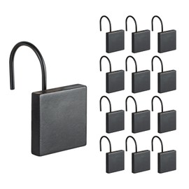 Sunlit Geometric Decorative Shower Curtain Hooks, Matte Square Geometric Black Shower Curtain Rings, Resin, Bathroom Decoration Boho Shower Curtain Hooks-12 Pack