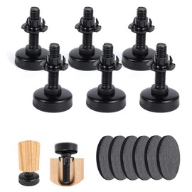6 Set M16 Adjustable Leveling Feet, Heavy Duty Height Adjuster Furniture Leveler Foot With T Nut, Screw On Cabinet Restaurant Table Chair Self Levelers Leg (1.37" Base Dia & Thread Length, Black)