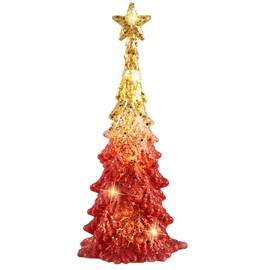 11 Inch Tabletop Christmas Tree with Sparkling Glitter - Battery Operated Acrylic Lighted Christmas Tree for Home Office Fireplace Christmas Holiday Decoration Festive Decor Gift, Warm White Glow