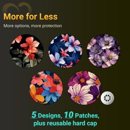 Libre 3 Sensor Covers Waterproof, Amolyfe 10 Pack Freestyle Libre 3 Plus Covers, Bump-Proof with Hard Cap, Breathable Latex Free Glucose Sensor CGM Adhesive Patches, 14-Day CGM Protection (B.Flower)