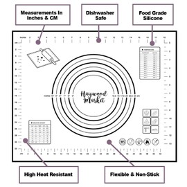 Haywood Market Large Premium Silicone Baking Mat with Measurements - Non Stick Dough Rolling Pastry Mats for Baking - 23.6" x 15.7" (Black)
