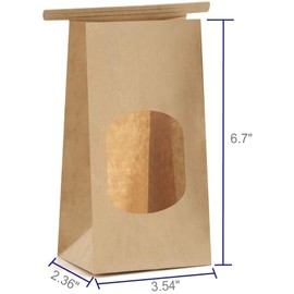 BagDream Bakery Bags with Window Small Kraft Paper Bags 100Pcs 3.54x2.36x6.7 Inches Tin Tie Tab Lock Bags Brown Window Bags Cookie Bags Coffee Bags Treat Bags