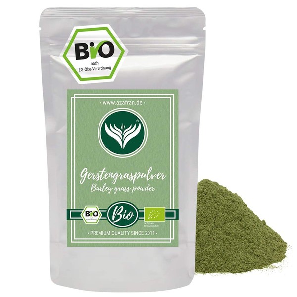 Azafran Organic barley grass powder, barley grass powder from natural cultivation in Germany or Austria, 250 g