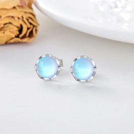 Moonstone Earrings for Women 925 Sterling Silver Stud Earrings Flower Earrings Moonstone Stud Earrings Moonstone Jewellery for Women Girls, Sterling Silver, Moonstone