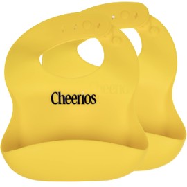 SCS Direct Cheerios Silicone Baby Bib- Easily Wipes Clean - Water, Spill and Stain Proof with built in Toddler Food Catcher 2 pack