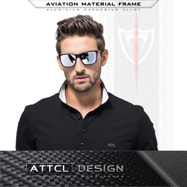 ATTCL Men's Retro Driving Polarized Sunglasses Man Al-Mg Metal Frame Ultra Light 8587 Silver UV400 CAT 3 CE
