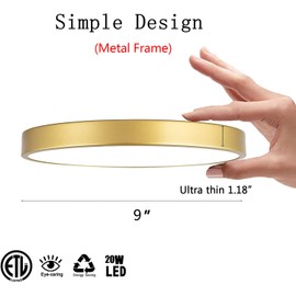 MonDaufie Gold Flush Mount Ceiling Light 2 Pack,9 inch Modern Metal Gold LED Ceiling Light Fixtures,Low Profile,3000K-5000K Round Flat Pane Ceiling Mount for Bedroom,Living Room,Hallway