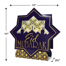 Beistle 3-D Eid Mubarak Centerpieces, 11" x 11", Set of 2- Ramadan Table Decorations, Purple, Gold & White Party Supplies