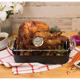 HIC Kitchen Roasting Meat Thermometer, Oven Safe, Large 2-Inch Easy-Read Face, Stainless Steel Stem and Housing