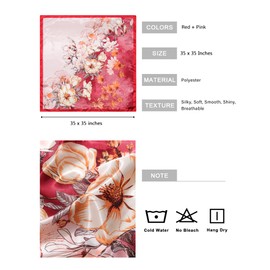 AWAYTR 35” Satin Head Scarf for Women Like Silk Scarf Hair Bandanas Women Large Square Neck Scarf Headscarf Head Wrap (Red + Pink)