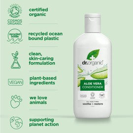 Dr Organic Aloe Vera Conditioner, Soothing, All Hair Types, Natural, Vegan, Cruelty-Free, Paraben & SLS-Free, Recyclable & Recycled Ocean Bound Plastic, Certified Organic, 265ml, Packaging may vary