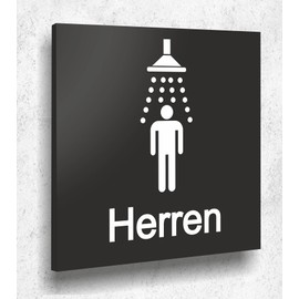 Door Sign Shower Men Sign Black Matt UV Print 12 x 12 cm - 3 mm Aluminium Composite - Made in Germany Item No. A 2021