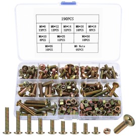 190 Pcs M6 Bolts and Nuts Set, Cross Pan Head Nuts and Bolts Set, Round Head Phillips Screws and, Assorted Machine Screws with Assortment for Home Office Industrial