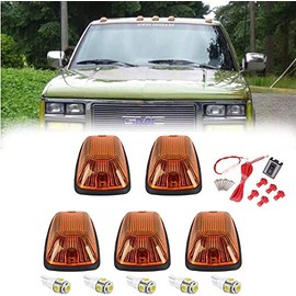 5 X Cab Marker Light, Amber Lens White LED Cab Roof Running Lights, Accessories Light Sets w/Wiring Pack Compatible with 1988-2002 Chevy/GMC C1500 C2500 C3500 K1500 K2500 K3500 Pickup Trucks
