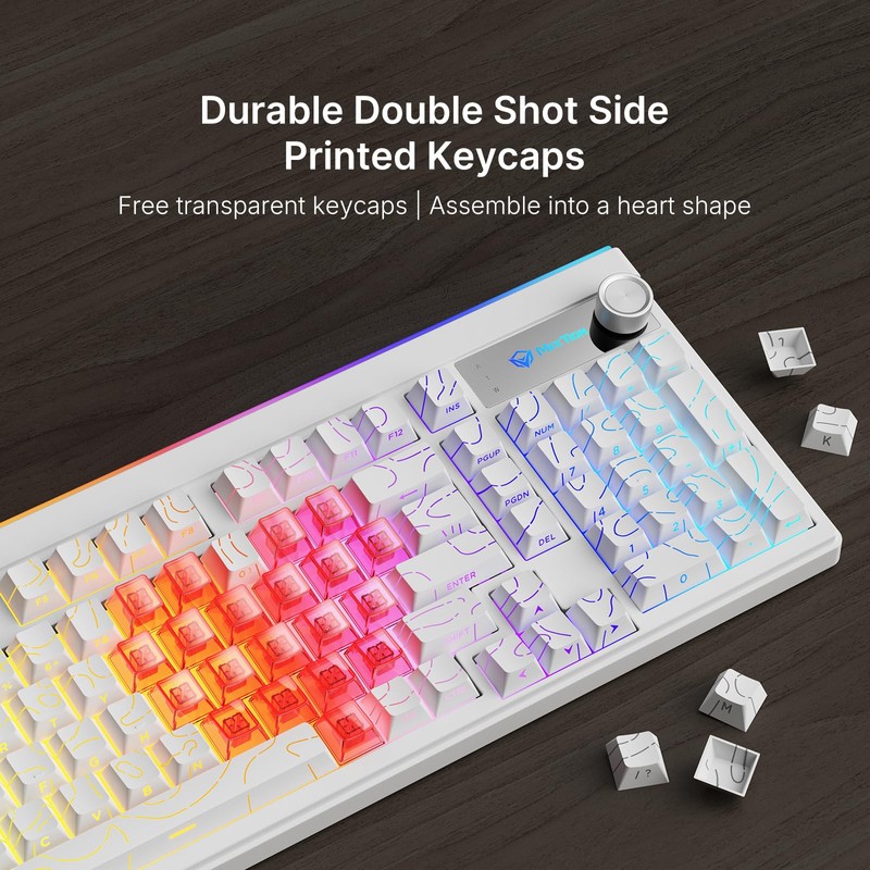 MEETION Wireless Gaming Keyboard, 98-Key Tri-Mode RGB Backlit, White