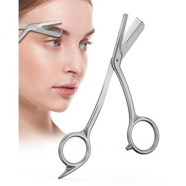 BALUCA Eyebrow Scissors with Comb | Professional Stainless Steel Eyebrow Trimmer for Women & Men | Dual-Design Precision Eye Brow Trimmer Scissors for Effortless Grooming, Silver (Silver)