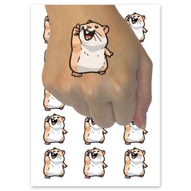Thumbs Up Hamster Rodent Big Smile Temporary Tattoo Water Resistant Fake Body Art Set Collection - 54 1" Tattoos (1 Sheet)
