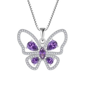 Rocayi Butterfly Pendant Necklace 925 Sterling Silver Amethyst Necklace February Birthstone Jewelry Gifts for Women Wife Mother Her