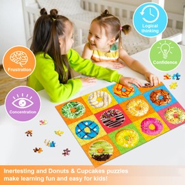 fishwisdom 300 Piece Jigsaw Puzzles Donuts Sweet Treats for Adults Teens and Kids Family Happy Gift Idea (Pack of 2) (Donuts+Cupcakes)