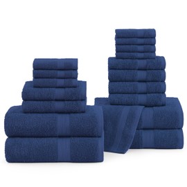 LANE LINEN 18 PC Luxury Bath Towels Set- 100% Cotton Navy Bathroom Towel Set, Spa & Hotel Quality Towel - 4 Luxury Bath Towels, 6 Bathroom Hand Towels and Washcloths Sets - Large Towels Bathroom Sets
