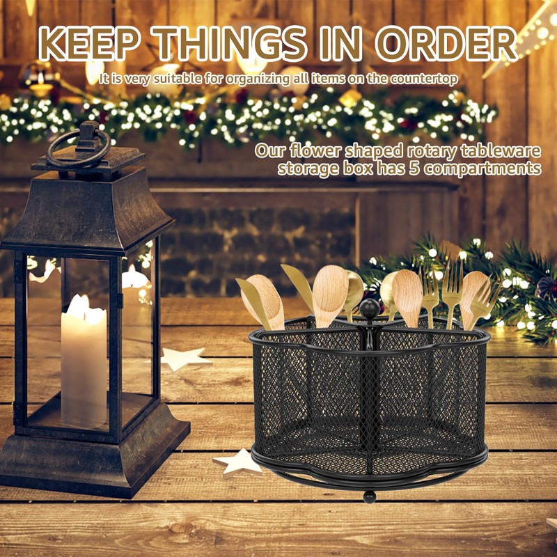 Kitchen Utensil Holder 360° Rotating Metal Mesh Utensil Organizer 5