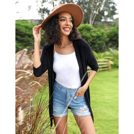 Sykooria Women’s Cardigan, Long Sleeve, Monochrome, Lightweight, Thin, Long Cardigan - Black 2, size: s