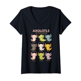 Womens Kawaii Axolotls of the World V-Neck T-Shirt